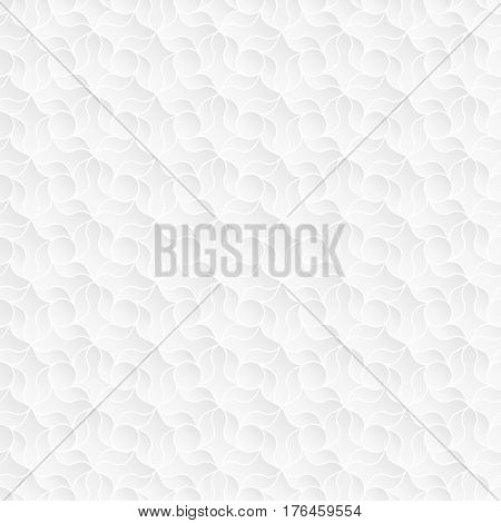 Neutral white geometric texture. Abstract oriental arabesque background with 3d effect.  Vector seamless repeating pattern.