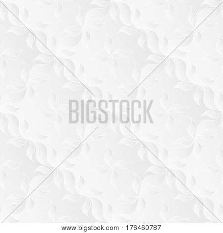 Neutral white texture. Decorative background with 3d pleated paper effect. Vector seamless repeating pattern with floral elements.