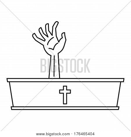 Dead man hand coming out of his grave icon. Outline illustration of dead man hand coming out of his grave vector icon for web