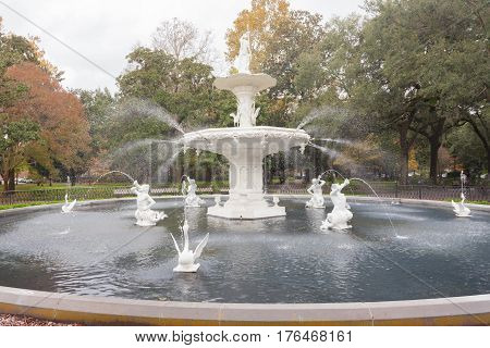 Forsyth Park Fountain Historic Savannah Georgia Us