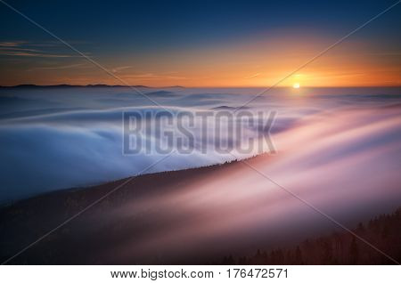 Amazing View From Jested Mountain Peak During Cold Winter Day. Liberec, Czech Republic.
