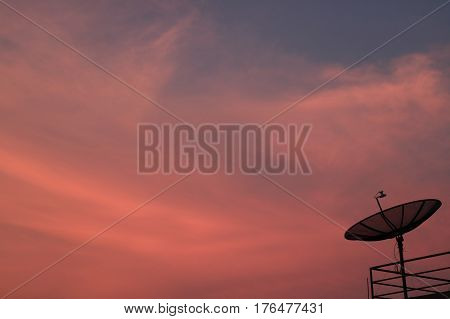 Breathtaking Pink and Blue Sunset Afterglow with the Silhouette of Satellite Dish