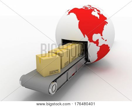 International package delivery and parcels shipping concept. 3d illustration
