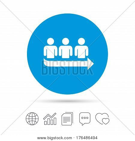 Queue sign icon. Long turn symbol. Copy files, chat speech bubble and chart web icons. Vector