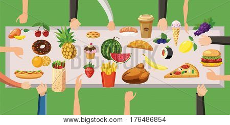 Food horizontal banner concept table. Cartoon illustration of food vector horizontal banner concept for web