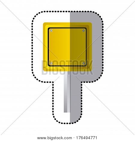 sticker yellow square shape traffic sign with base pole vector illustration