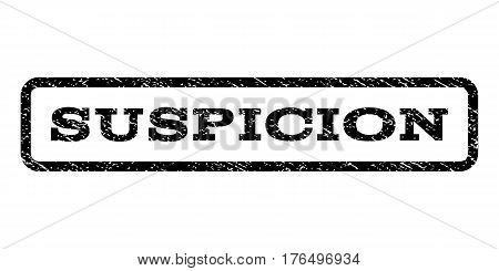 Suspicion watermark stamp. Text caption inside rounded rectangle frame with grunge design style. Rubber seal stamp with unclean texture. Vector black ink imprint on a white background.