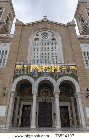 Amazing view of Metropolitan Cathedral in Athens, Attica, Greece
