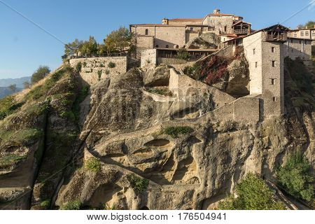 Amazing panorama of Holy Monastery of Great Meteoron in Meteora, Thessaly, Greece
