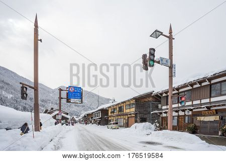 Shirakawa, Japan - 14 FEB 2017: Traditional Gusso farmhouse at Shirakawa go village, Japan.Winter in Shirakawa-go Japan