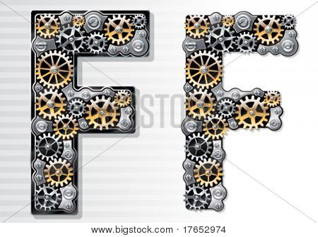 Vektor mechanische Alphabet der Zahnräder. Buchstabe f