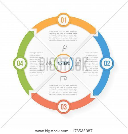 Circle infographic template with four elements steps or options, workflow or process diagram, data vizualization, vector eps10 illustration