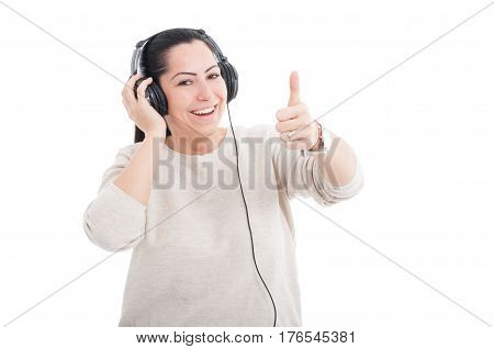 Attractive Female Listening Music On Earphones