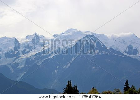 Peak and glacier of Mont Blanc in France