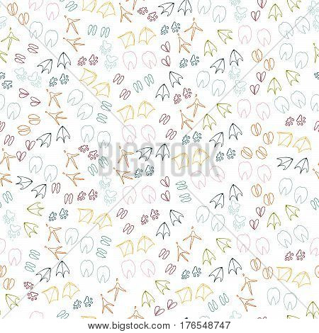 Animal vector pattern. Poultry pet steps on a white background..