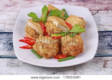 Fried Gold Bar As Spicy Fried Tofu Wrap Minced Pork .