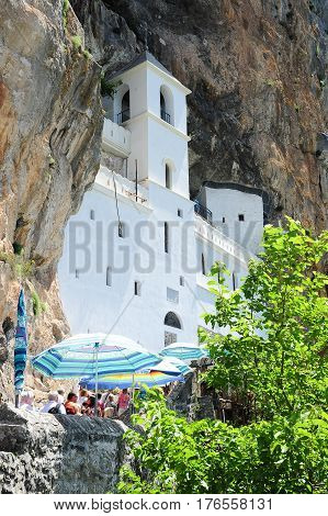 Believers Lined Up For The Visit Of The Ostrog Monastery Near Danilovgrad