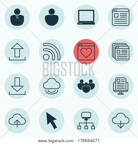 Set Of 16 Internet Icons. Includes Local Connection, Human, Send Data And Other Symbols. Beautiful Design Elements.