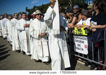 Fatima Portugal - May 13 2014: Priests at the Sanctuary of Fatima during the celebrations of the apparition of the Virgin Mary in Fatima Portugal.