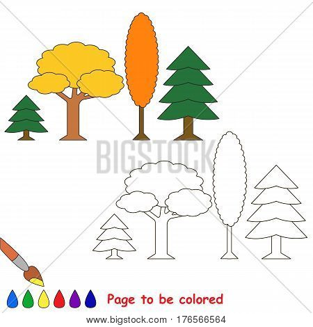Autumn Forest to be colored. Coloring book to educate preschool kids with easy kid educational gaming and primary education of simple game level of difficulty.