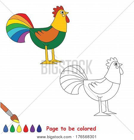 Cock to be colored. Coloring book to educate preschool kids with easy kid educational gaming and primary education of simple game level of difficulty.