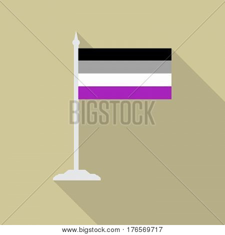 Asexual pride LGBT flag with flagpole flat icon with long shadow. Vector illustration EPS10.