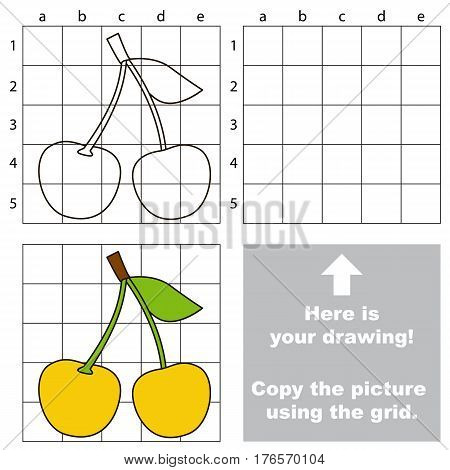 Copy the picture using grid lines. Easy educational game for kids. Simple kid drawing game with Yellow Chery