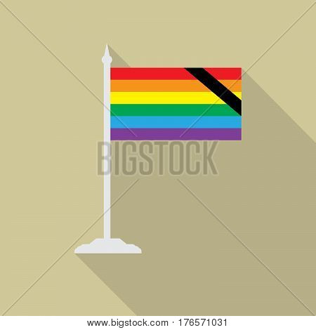 Gay memory pride LGBT flag with flagpole flat icon with long shadow. Vector illustration EPS10 of a rainbow pride.