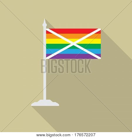 Scottish gay pride flag  with flagpole flat icon with long shadowt. LGBT community flag.