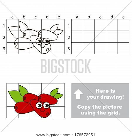 Copy the picture using grid lines. Easy educational kid game. Simple level of difficulty. Copy the Cornelia Cherry.