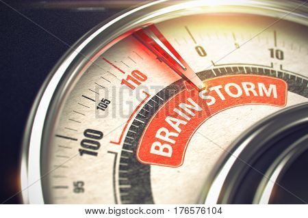 Metal Speedmeter with Red Punchline Reach the Brain Storm. Illustration with Depth of Field Effect. 3D.