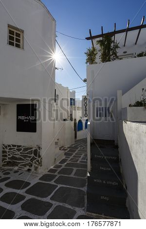 CHORA, GREECE - JANUARY 13, 2017: View of Chora village on Ios island, Greece on January 13, 2017.