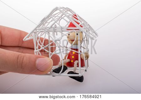 Hand Holding A Model House With Pinocchio In