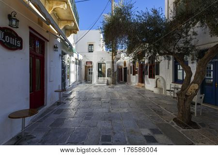 CHORA, GREECE - JANUARY 13, 2017: View of Chora village on Ios island, Greece on January 13, 2017.