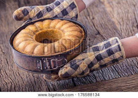 Marble cake.Easter Cake. Marble cake cup of coffee powder sugar and kitchen vintage utensil.