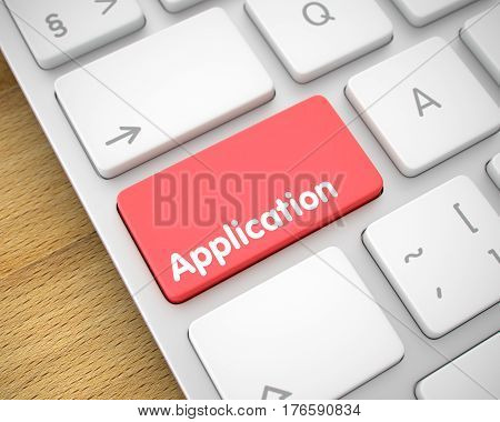 Service Concept: Application on Modernized Keyboard Background. White Keyboard Keypad Showing the Message. Application. Message on Keyboard Red Key. 3D.