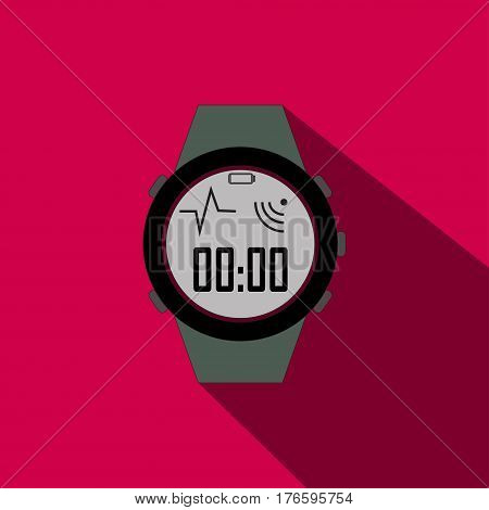 stopwatch flat icon with long shadow on pink background