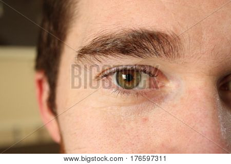 Green / hazel eye of young man