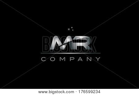 Mr M R  Silver Grey Metal Metallic Alphabet Letter Logo Icon Template