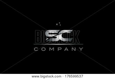 Sc S C  Silver Grey Metal Metallic Alphabet Letter Logo Icon Template