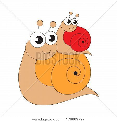 Escargot and her baby cartoon. Outlined character with black stroke.