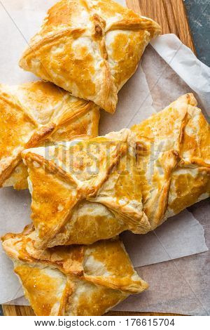 Crunchy puff pastry pies homemade baking top view