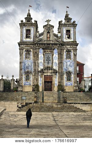 Church of Saint Ildefonso with the typical Portuguese ornament of ceramic tiles