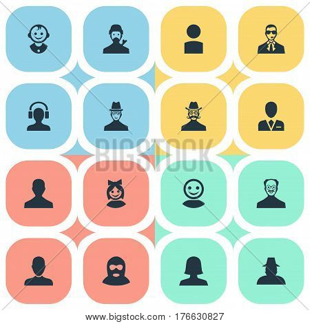 Vector Illustration Set Of Simple Human Icons. Elements Felon, Male User, Woman User And Other Synonyms Inspector, Boy And Security.