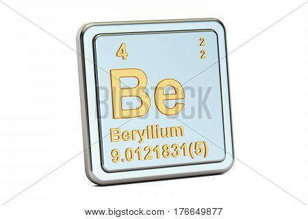 Beryllium Be chemical element sign. 3D rendering isolated on white background