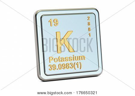 Potassium K chemical element sign. 3D rendering isolated on white background