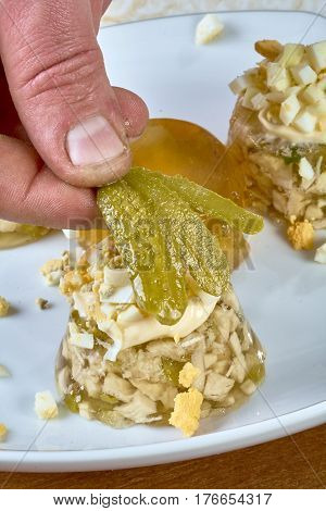 Cook chews the dish with mayonnaise egg cucumber full collection of food recipes jelly with chicken step by step instruction