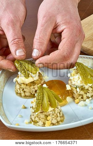 Cook chews the dish with mayonnaise egg cucumber full collection of food recipes jelly with chicken step by step instruction