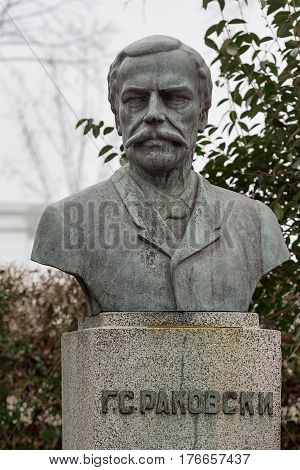 Monument to the national hero Georgi Sava Rakovski situated in the bulgarian city Burgas in the Sea Garden
