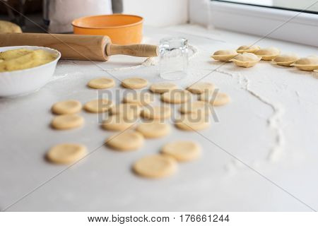 The Process Of Making Dumplings Home. Set. Ukraine.